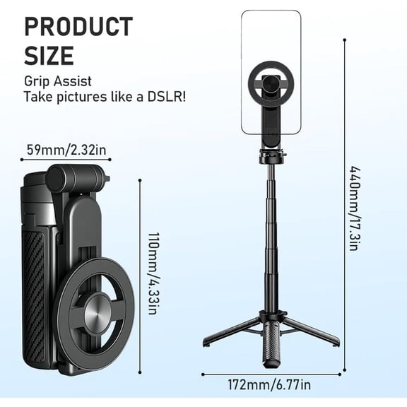LMUMN-4-in-1 Multifunctional Magnetic Selfie Stick,360 Rotation Phone Tripod, Wireless Remote. Portable Extendable Mag Tripod,for Video Recording & Vlog. Portable Pocket Size for iPhone & Android