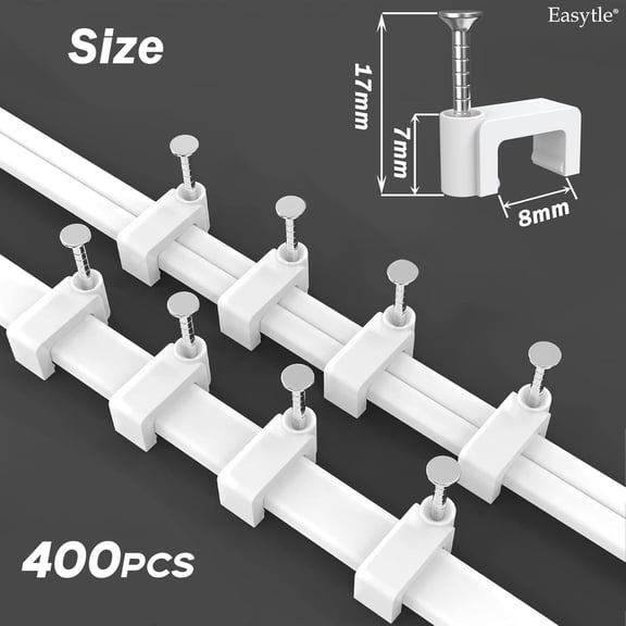 LMUMN-400 Pcs 8mm Cable Clips Nail in Cable Clips Flat Ethernet Cable Wall Clips Cable Tacks Coax Cable Clip Speaker Wire Clips Cable Nails for Cords Cat5/Cat5e/Cat6/Cat7 RJ45 Cord Clips