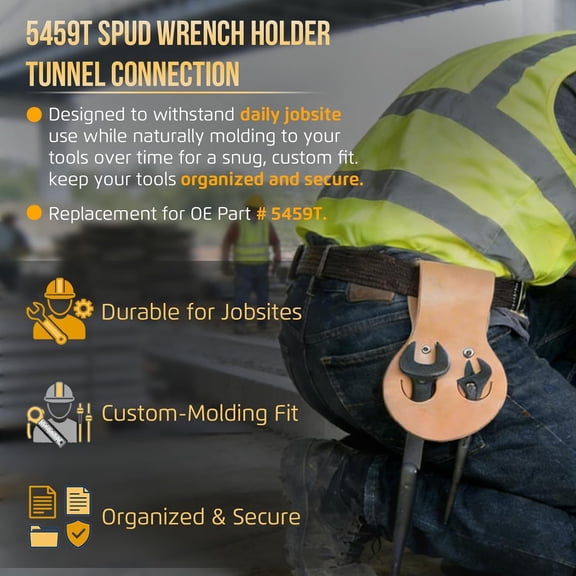 LMUMN-5459T Heavy Duty Spud Wrench Pouch Holder Tunnel Connection with Reinforced Rivets - Fits up to 3.5" Wide Tool Belts, Premium Leather Built for Daily Jobsite Use