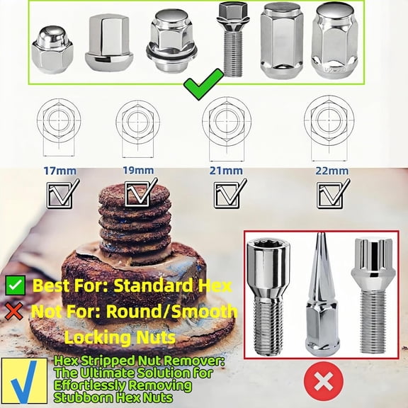 LMUMN-5PCS Lug Nut Removal Tool, 17/19/21/22MM Impact Bolt Extractor Set, CR-MO Steel Wheel Lock Removal Kit for Damaged/Rusted Nuts, Compatible with 1/2" Drive Impact Wrench