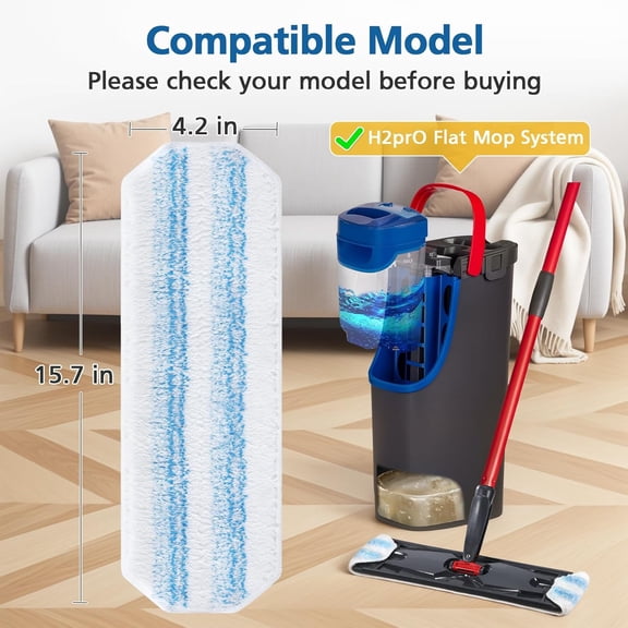 LMUMN-6 Pack H2prO Mop Pads Compatible with O Ceda H2PrO Flat Mop System, 100% Microfiber Mop Head Replacements, Washable and Reusable for H2prO Mop Refills, White