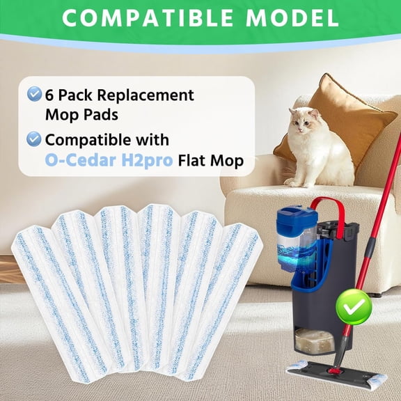 LMUMN-6 Pack H2prO Mop Pads Compatible with O Ceda H2PrO Flat Mop System, Reusable Mop Pads, Microfiber Mop Heads Replacements for Ocedar Flat Mop, Washable Microfiber Mop Cleaning Refills Pads