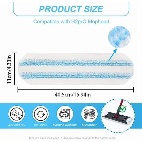 LMUMN-6 Pack Reusable Mop Pads Compatible with O-Cedar/Vileda H2prO System,Microfiber Pads Refills Machine Washable Up to 100 Times Wet Dry Use Suitable for All Floor Types (6 Pack)