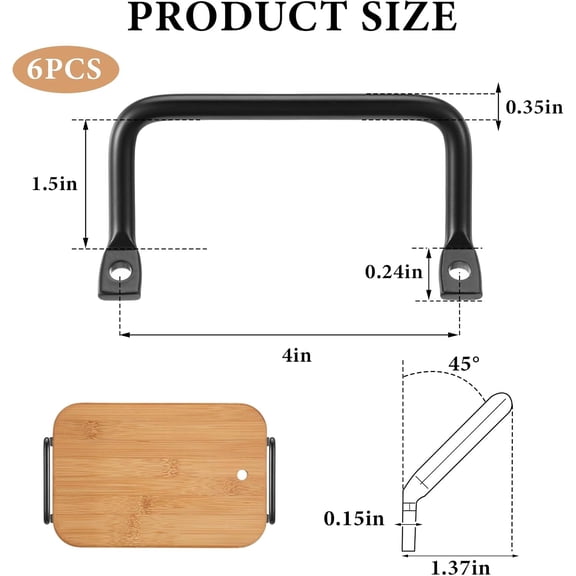 LMUMN-6 Pcs Metal Charcuterie Board Handles, Black Matte, 4 Inch Pull Handles, Side Fixing, For Trays, Stove Cover, Noodle Board, Cutting Board