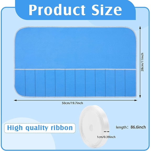 LMUMN-6 Pieces Silver Storage Bags Anti Tarnish Silver Protector Bags Blue Holder for Silverware Flatware Storage Organizer Cloth Place Setting Roll with White Ribbon for Kitchen Utensils