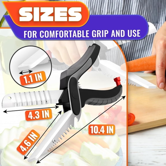 LMUMN-6-in-1 Cutting Board Scissors with Ribbed Stainless Steel Blade  Automatic Spring & Safety Lock  Dishwasher Safe Kitchen Scissors for Food, Meat, Fish, Bread, Veggies, Cheese and Herbs on th
