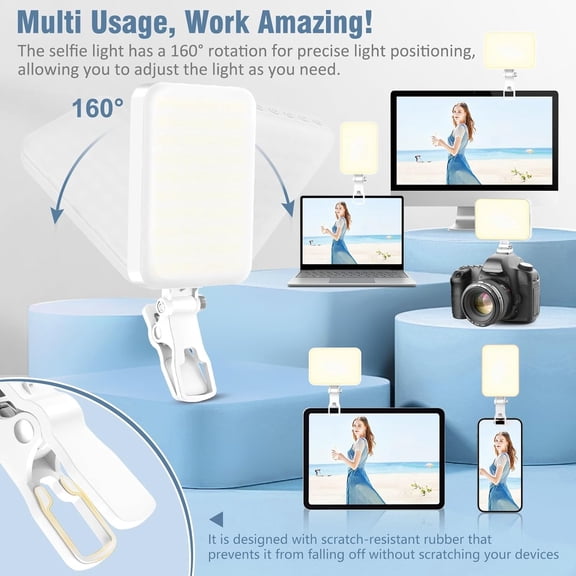 LMUMN-60 LED Portable Selfie Light Video Conference Lighting with Clip & Camera Tripod Adapter Rechargeable 2200mAh CRI 97+, 9 Light Modes for Phone iPhone Webcam Laptop Photo Makeup