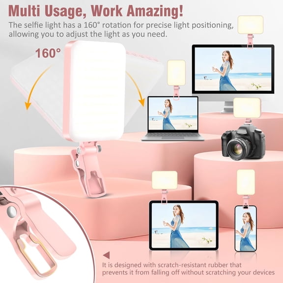 LMUMN-60 LED Portable Selfie Light Video Conference Lighting with Clip & Camera Tripod Adapter Rechargeable 2200mAh CRI 97+, 9 Light Modes for Phone iPhone Webcam Laptop Photo Makeup