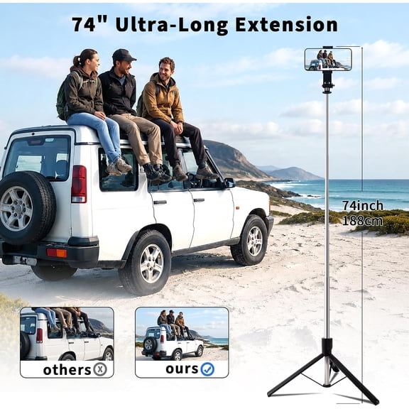 LMUMN-74" Phone Tripod Selfie Stick, All in One Extendable Cell Phone Tripod with Wireless Remote, 360 Rotatable Portable Travel Tripod Stand for iPhone Samsung Android Camera, Video Recording & Vl