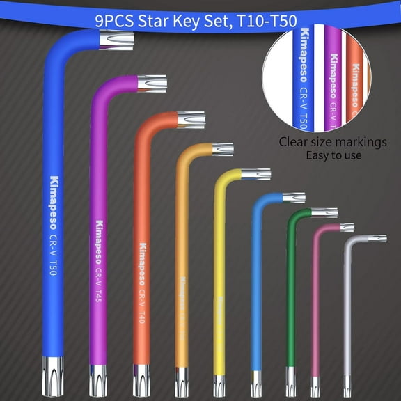 LMUMN-9 PCS Torx Allen Wrench Set Star Allen Key Tools Colored Star Key Set Precision Size Markings T10, T15, T20, T25, T27, T30, T40, T45, T50 for Bike and Household DIY Projects