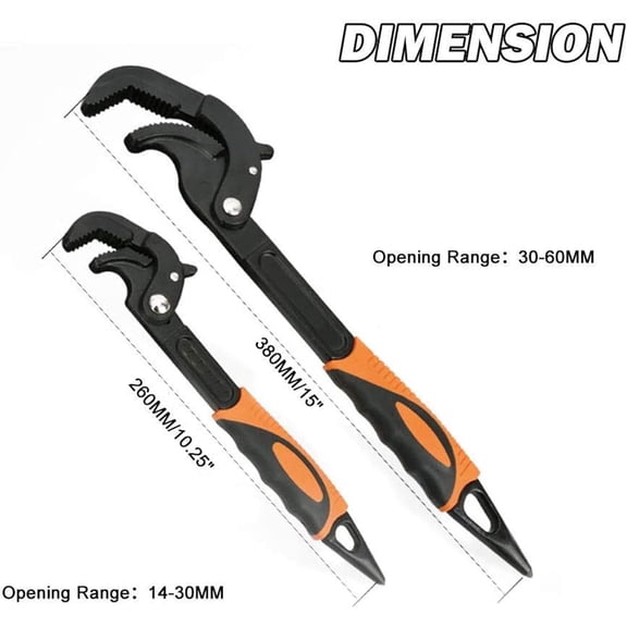 LMUMN-Adjustable Wrench Quick Multi-Function Spanner Power Grip Pipe Wrench Set 2 Pack compatible with 14-60mm Pipes Nuts Screws