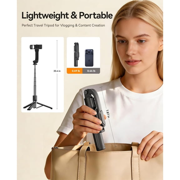 LMUMN-Aluminum Portable Selfie Stick Tripod, 35'' Mini Tripod for iPhone, Extendable Stand with Detachable Wireless Remote & 360 Rotating Phone Holder Ideal for Content Creators, Vloggers, Travel