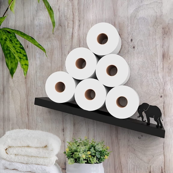 LMUMN-Artori Floating Toilet Paper Shelf Storage - Bathroom Wall Decorations, Tilted Wall Toilet Paper Holder, Mounted Toilet Decor Organizer for Tissue Rolls, Wipes, Towels, & More - Elephant