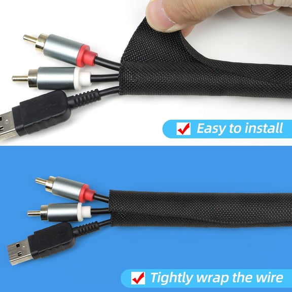 LMUMN-Automotive Wire Loom Tubing, Split Braided Cord Protectors from Pets No Chew, Flexible Cable Sleeve Cable Management for TV/Computer/Electric Wires (Black, 5/16"-25ft)