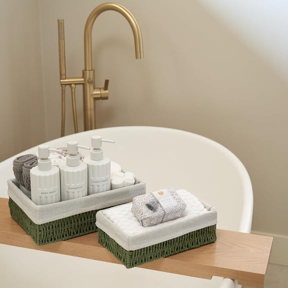 LMUMN-Beautiful Toilet Paper Storage Basket Set of 2 Decorative Wicker Bathroom Organizer for Toilet Tank Trays - Quality Holder Bin for Shelves Fits Perfectly with Any Bathroom Decor