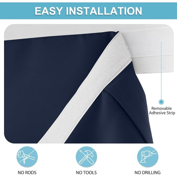 LMUMN-Blackout French Door Curtain - Privacy Thermal Insulated Window Shades for Patio Kitchen Front Entry Back Door Glass Window, Self Adhesive No Drill, 1 Panel, 26" W x 69" L, Navy