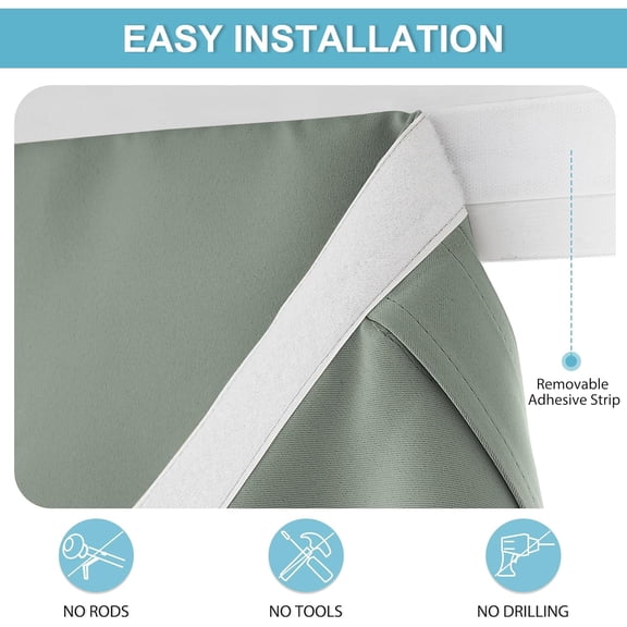 LMUMN-Blackout French Door Curtain - Privacy Thermal Insulated Window Shades for Patio Kitchen Front Entry Back Door Glass Window, Self Adhesive No Drill, 1 Panel, 26" W x 69" L, Sage Green