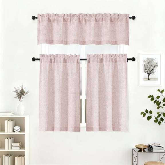 LMUMN-Blush Pink Kitchen Curtains 36 Inch Length 2 Pcs, Airy Privacy Light Filtering Short Tiers, Soft Modern Window Drapes for Cafe Bathroom Cabinet RV Camper Basement, Each Panel 30" W x 36" L