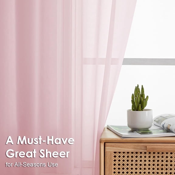 LMUMN-Blush Pink Sheer Curtains 90 Inches Long 2 Panels - Soft Light Filtering Window Sheer Panels for Living Room/Bedroom, Top Dual Rod Pocket, 1 Pair, Each 42Wx90L Inches