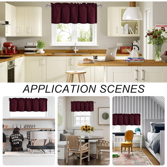 LMUMN-Burgundy Valance Curtains for Living Room, Kitchen - Room Darkening Solid Short Topper, Rod Pocket Basement Curtain - 1 Panel, 36 X 16 Inch