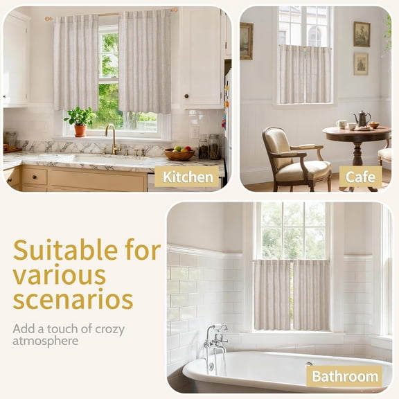 LMUMN-Cafe Linen Curtains 36 Inch Length for Kitchen Window Over Sink - Small Half Window Drapes Semi Sheer Light Filtering with Rod Pocket Back Tab for Bathroom, 2 Panels, 30 X 36 Inch