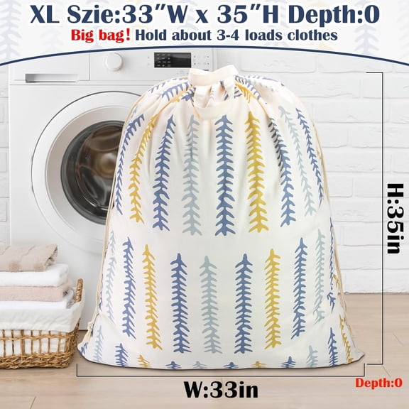 LMUMN-Canvas Laundry Bag 33"Wx 35"H, Thick Canvas Laundry Bag with Handles & Drawstring, Extra Large Heavy Duty Washable Basket Liner Hamper Liner Storage Sack (Fishbone)