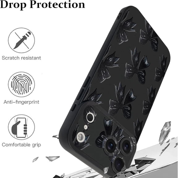 LMUMN-Case for iPhone 17 Pro Max Black Ribbon Bow Pattern Print Design Soft TPU Full Camera Lens Anti-Drop Anti-Scratch Shockproof Protective Slim Cover for Women Girls