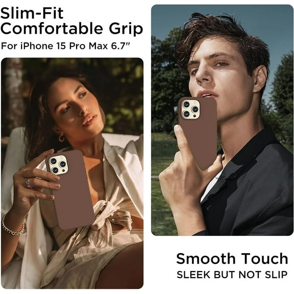 LMUMN-Compatible with iPhone 15 Pro Max Case, Liquid Silicone Case, Full Body Shockproof Protective Cover Slim Thin Phone Case with Soft Anti-Scratch Microfiber Lining, 6.7 inch-Chocolate