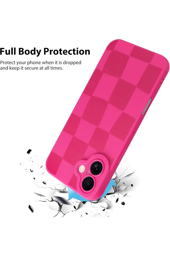 -Compatible with iPhone 16 Case, Silicone Checkered Cute Pattern, Camera Protection Soft Slim Phone Case for Girls Women -Hot Pink