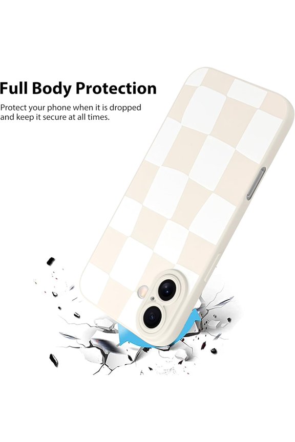 -Compatible with iPhone 16 Case, Silicone Checkered Cute Pattern, Camera Protection Soft Slim Phone Case for Girls Women -White