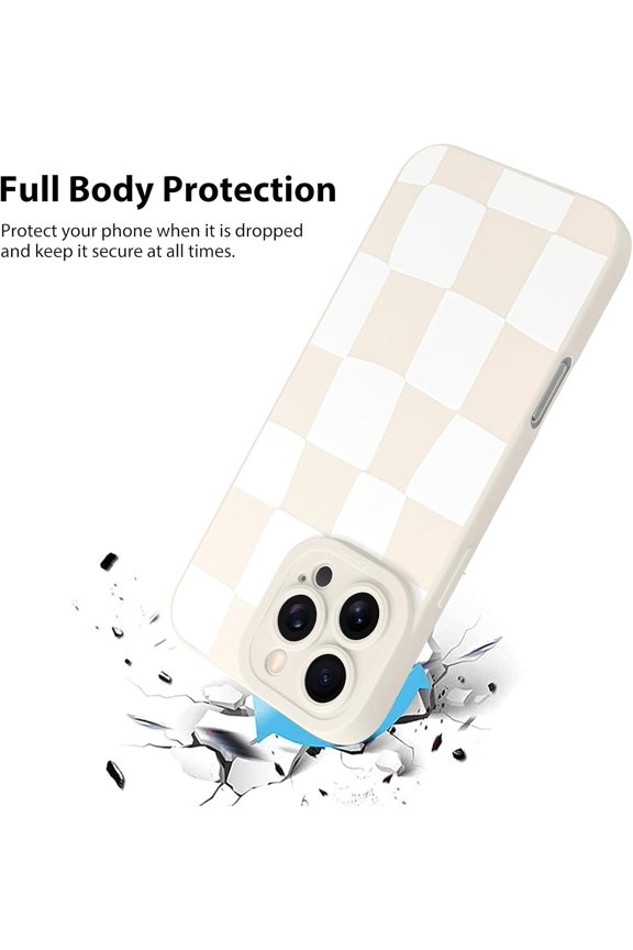 -Compatible with iPhone 16 Pro Case, Silicone Checkered Cute Pattern, Camera Protection Soft Slim Phone Cover for Girls Women -White