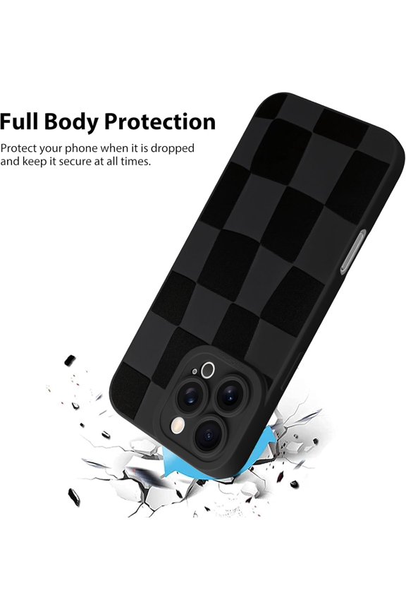 -Compatible with iPhone 16 Pro Max Case, Silicone Checkered Cute Pattern, Camera Protection Soft Slim Phone Case for Girls Women -Black
