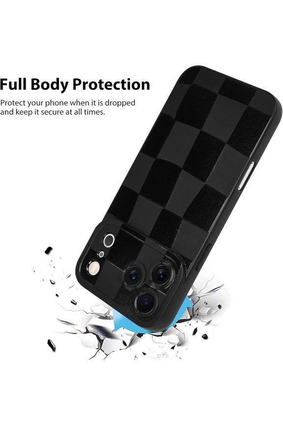 -Compatible with iPhone 17 Pro Case 2025, Silicone Checkered Cute Pattern, Camera Protection Soft Slim Phone Cover for Girls Women -Black