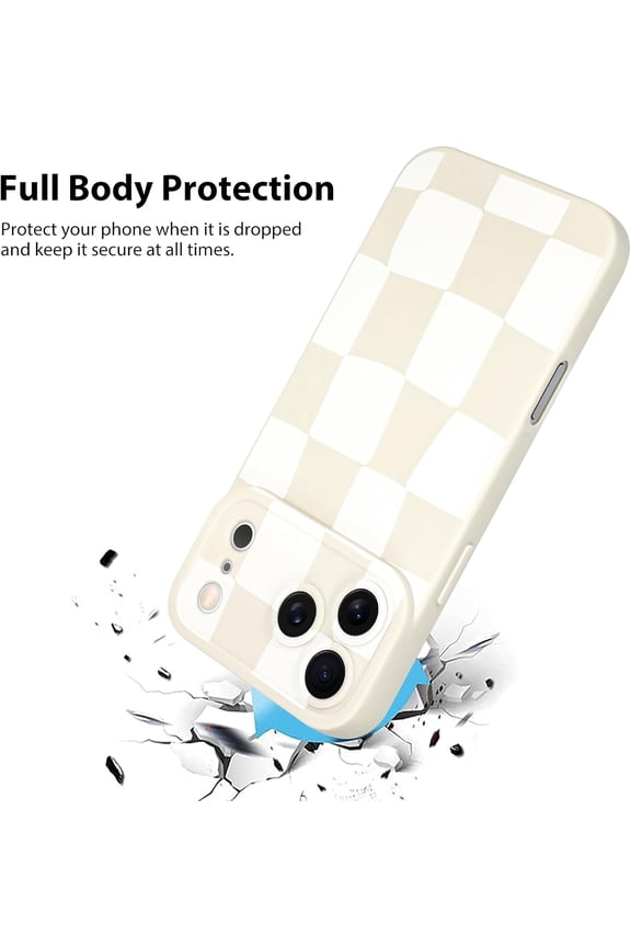 -Compatible with iPhone 17 Pro Case 2025, Silicone Checkered Cute Pattern, Camera Protection Soft Slim Phone Cover for Girls Women -White