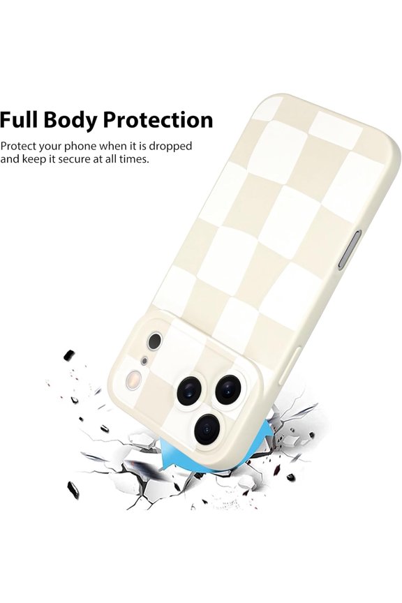 -Compatible with iPhone 17 Pro Max Case 2025, Silicone Checkered Cute Pattern, Camera Protection Soft Slim Phone Cover for Girls Women -White