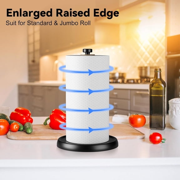 LMUMN-Countertop Paper Towel Holder - One-Handed Tear with Ratchet Mechanism, Weighted Base Degradable Plastic Paper Towel Stand, Black Farmhouse Kitchen Bathroom Decor Accessories