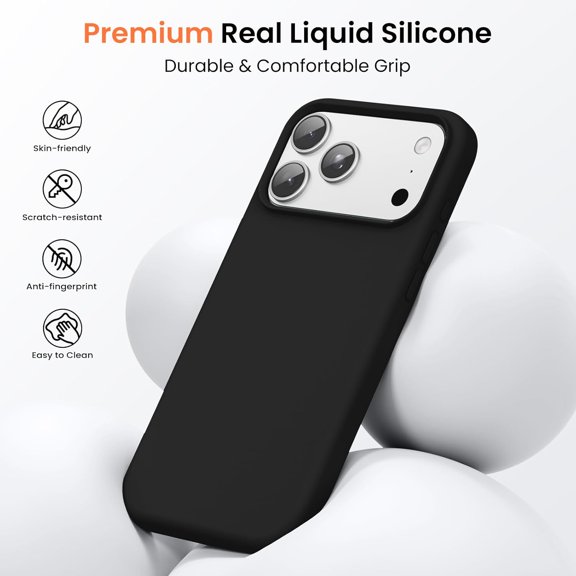 LMUMN-Designed for iPhone 17 Pro Case,Shockproof Liquid Silicone Protective Phone Case with Soft Anti-Scratch Microfiber Lining, Ultra Slim Drop Protection Phone Cover 6.3 inch (Jet Black)