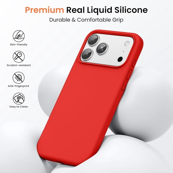 LMUMN-Designed for iPhone 17 Pro Max Case,Shockproof Liquid Silicone Protective Phone Case with Soft Anti-Scratch Microfiber Lining, Ultra Slim Drop Protection Phone Cover 6.9 inch (RED)