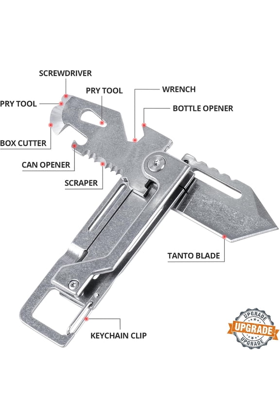 -EDCFANS Keychain Multitool Knife, Multi Tools Keychains, Fathers Day Dad Gifts for Men, Tanto Pocket Knives with Clip, Bottle Opener, Box Cutter, Pry Bar, Screwdriver Wrench, EDC Hiking Campin