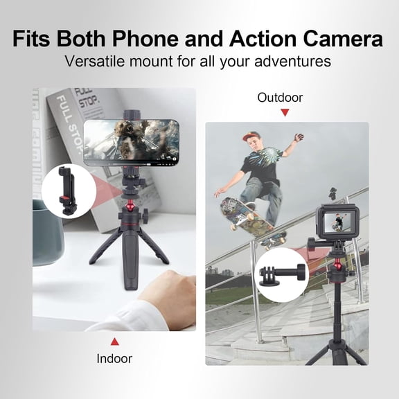 LMUMN-Extendable Mini Tripod Selfie Stick Kits, Vlogging Tripod Camera Handheld with 360 Ball Head/Cold Shoe/3-Section Adjustment, Desktop Camera Stand for Phone/DSLR Action Cams (SY028)