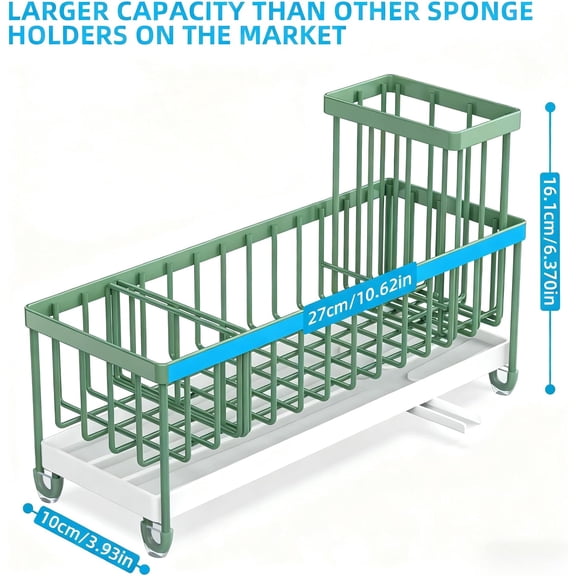 LMUMN-Extra Large Sponge Holder for Kitchen Sink Organizer Caddy, Dish Brush Scrubber Holder,Stainless Steel Sink Box Utensil Holder,Soap Dispenser Set Tray Counter AccessoriesSage Green 