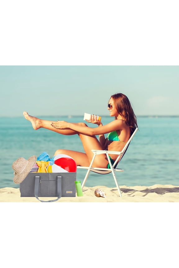 -Extra Large Utility Tote - Reusable Shopping Bags, Waterproof Beach Bag, Foldable Storage
