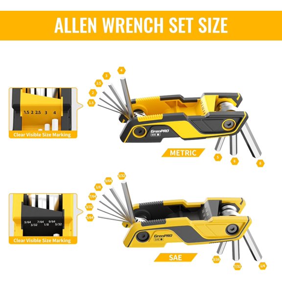 LMUMN-Folding Allen Wrenches Sets, 17PCS Allen Key Set, Hex Key Allen Wrench Set, Bike Tool Kit, Standard Metric & SAE Multifunction Tools, 2 Pack Portable Mountain Bicycle Repair Accessories Kits