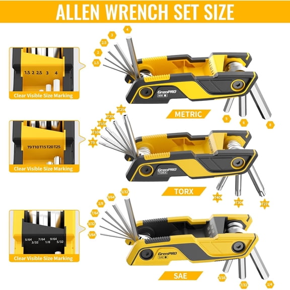 LMUMN-Folding Allen Wrenches Sets, 25PCS Allen Key Set, Hex Key Allen Wrench Set, Bike Tool Kit, Metric & SAE Torx Star Multifunction Tools, 3 Pack Portable Mountain Bicycle Repair Accessories Kits