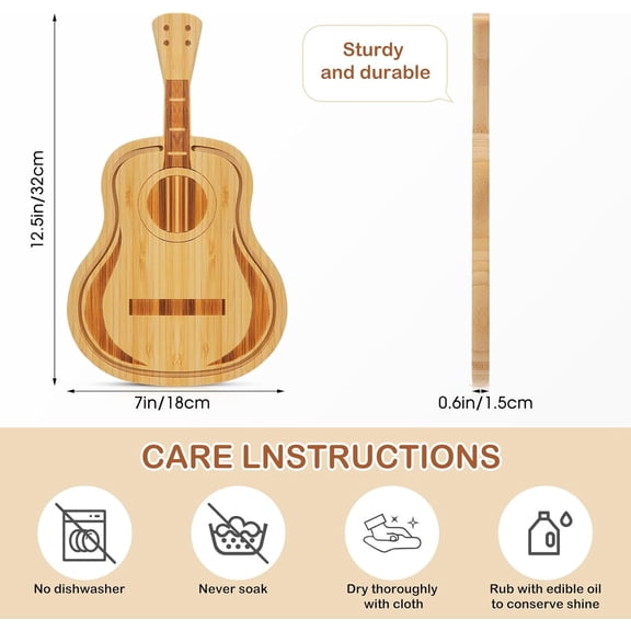 LMUMN-Guitar Cutting Board Father's Day Birthday Gift 12.5 x 7 Inches Decorative Cutting Board Rustic Bamboo Wooden Cheese Platter for Serving Meat Bread Vegetable Fruit, Gift for Music Lover, Fathe