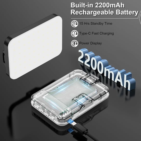 LMUMN-Hagibis LED Camera Light - Portable Photography Lighting with 60 LED, 2200mAh Rechargeable Battery, 7 Modes, 10-Level Brightness, Clip-on Light for Phone/Tablet/Laptop