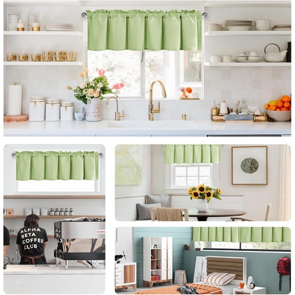 LMUMN-Kitchen Curtain Valance, Rod Pocket Bathroom/Basement Window Curtains, Short Toppers 12 Inch - 1 Panel, 42 X 12 Inch, Grass Green