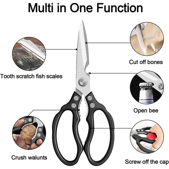 LMUMN-Kitchen Scissors All Purpose Heavy Duty, Ultra Sharp Stainless Steel Kitchen Shears Dishwasher Safe, Cooking Shears for Chicken, Poultry, Fish, Meat, Herbs & Grapes with Non-Slip Grips - Black