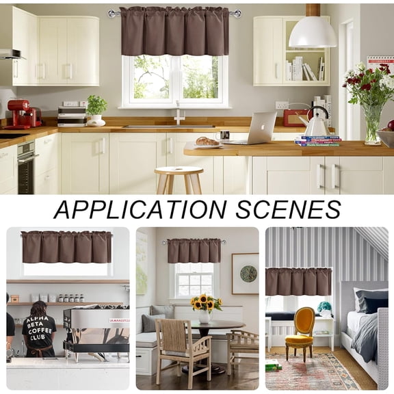 LMUMN-Kitchen Valance Solid Short Topper, Brown Valance for Bathroom, Rod Pocket Basement Window Curtains - 1 Panel, 36 X 16 Inch, Brown