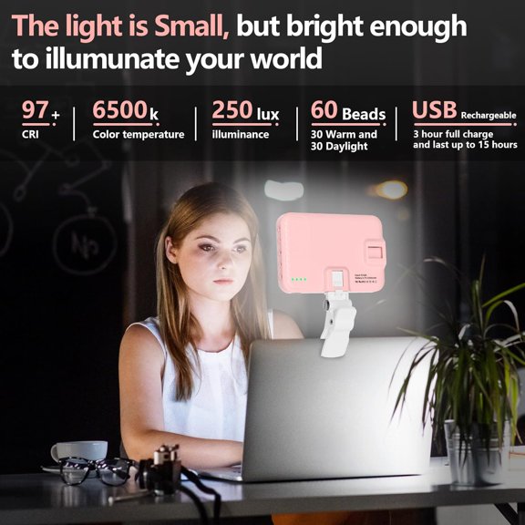 LMUMN-LED Phone Light - USB-Rechargeable Portable Photo Light with 97+ CRI, Up to 6500K Color Temperature for Selfie, Zoom Conference, Video, Makeup and Live Stream